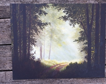 Woods, Forest, Trees, Sunlight, Path, Road, Summer, Spring, Original Landscape Oil Painting