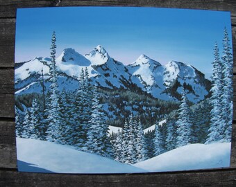 Mt. Rainier National Park, Washington, Mountains, Snow, Trees, Forest, Winter, Original Landscape Oil Painting