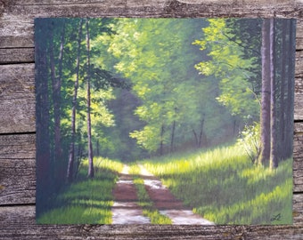 Woods, Trees, Forest, Path, Spring, Summer, Sunlight, Original Landscape Oil Painting