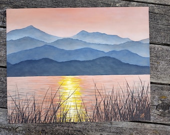 Mountains, Lake, Sunset, Sunrise, Summer, Water, Original Landscape Oil Painting