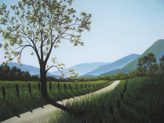 Spring Smokeys Mountains Path Road Fence Grass Etsy