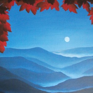 Appalachia, Smokey,Tenessee, North Carolina, Mountains, Moon, Night, Fall, Autumn, Leaves Original Landscape Oil Painting