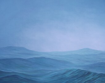 Ocean, Sea, Water, Waves, Misty Sky, Fog, Clouds, Evening, Storm, Original Landscape Oil Painting