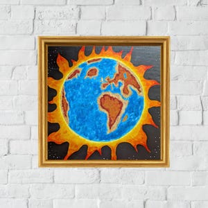Planeta en llamas - Pintura acrílica - Calentamiento global - 39x39 cm