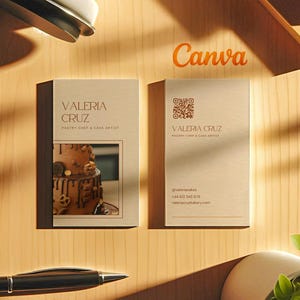 Elegancki i nowoczesny szablon wizytówki Canva | Wizytówka ze zdjęciem | Kod QR | Wizytówka do druku | Darmowe ikony i wskazówki