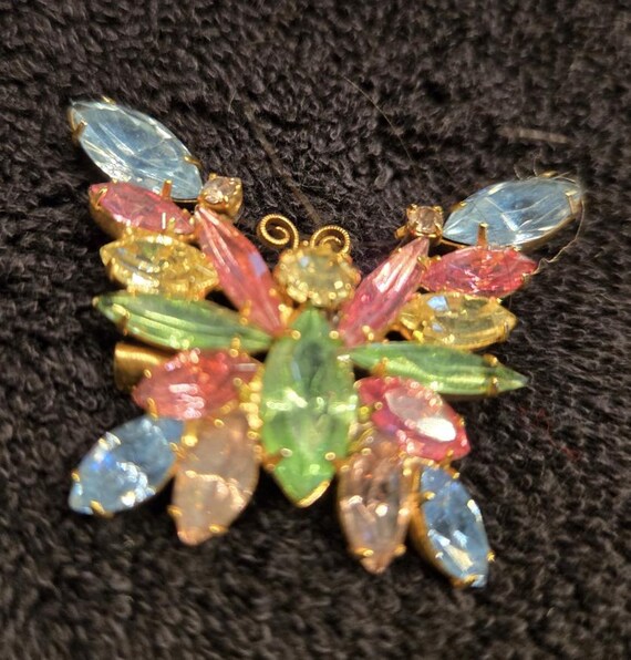 Multicolor Rhinestone Butterfly Brooch