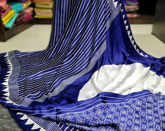 Blue Modal Silk Saree | Bandhani Print & Ajrakh Pallu, Ethnic Party Wear