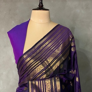 Violett Banarasi Seide Saree mit Goldrand für Frauen traditionellen Saree mit Bluse USA uk Versandkostenfrei Bild 2