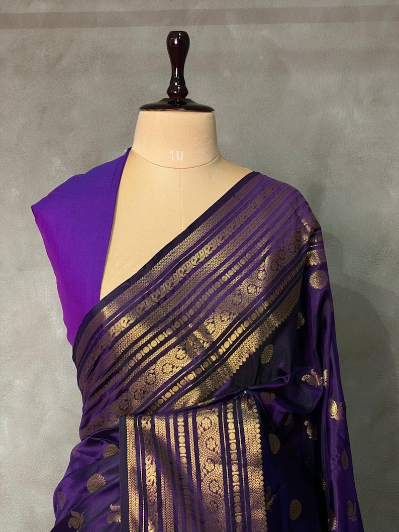 Violett Banarasi Seide Saree mit Goldrand für Frauen traditionellen Saree mit Bluse USA uk Versandkostenfrei Bild 2