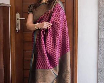 Ready to Wear wine Soft Lichi Silk Banarasi Saree | Effortless Elegance | Traditional wear for women saree with blouse usa uk free delivery