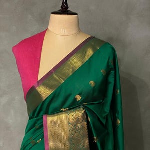 New Green and purple semi Kanjivaram soft silk saree designer wedding saree with blouse piece | Fast shipping