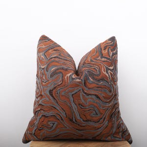 Burnt Copper Abstract Pillow Cover, Textured Modern Cushion, Wavy Pattern Accent Throw Pillow, Sofa Decor, Artistic Home Style, Euro Sham
