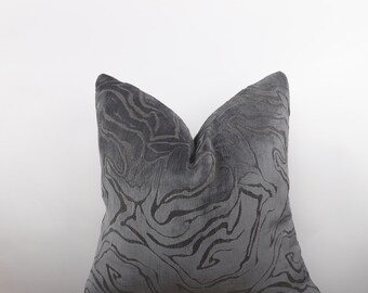 Gray and Black Wavy Striped Textured Pillow Cover, Gray Velvet Cushion, Boho Home Decor, Modern Handmade Throw Pillow, All Sizeable