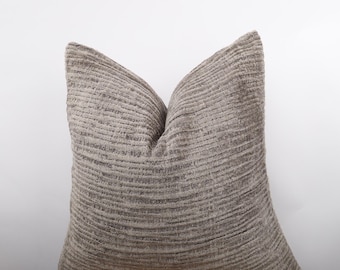 Gray Striped Textured Pillow Cover, Handmade Gray Tone Cushion, Boho Rustic Decor, Modern Farmhouse  Pillow, Hairy Velvet Pillow, All Sizes