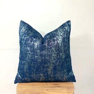 Navy Blue Gold Velvet Pillow Cover, Modern Abstract Cushion, Blue Throw Pillow for Sofa, Decorative Rustic Pillowcase, Boho Euro Sham