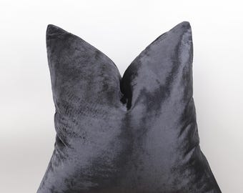 Charcoal Velvet Pillowcase, Black Decorative Pillow Cover, Charcoal Shiny Velvet Cushion, Black Euro Sham, All Sizeable