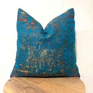 Blue Gold Velvet Pillow Cover, Modern Abstract Cushion, Blue Throw Pillow for Sofa, Decorative Rustic Pillowcase, Boho Euro Sham, Pillowcase