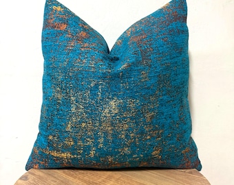 Blue Gold Velvet Pillow Cover, Modern Abstract Cushion, Blue Throw Pillow for Sofa, Decorative Rustic Pillowcase, Boho Euro Sham, Pillowcase