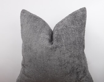 Gray Hairy Velvet Pillowcase, Gray Throw Pillow Cover, Gray Soft Cushion, Modern Home Decor, All Sizeable