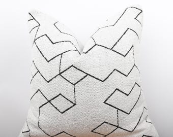 White and Black Striped Square Pillow Cover, Geometric Tufted Cushion for Couch, Modern Neutral Throw Pillowcase, All Sizeable