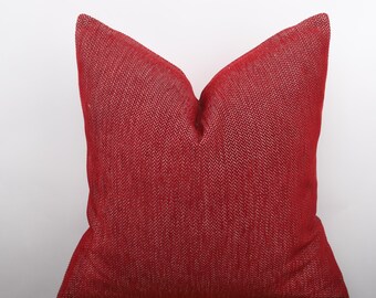 Red and Beige Basketweave Linen Pillow Cover, Red and Beige Textured Pillowcase, Red Cushion, Red and Beige Home Decor, All Sizeable