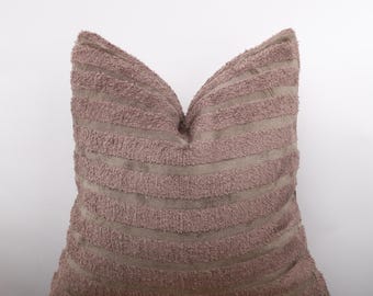 Brown  Velvet Pillow Cover, Brown Velvet Pillow with Hairy Stripes, Geometric Cushion Cover, Brown Euro Sham, Square Pillow, All Sizeable