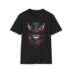 ビンテージ シルクハットの猫 ユニセックス T シャツ、クールな猫シャツ、動物愛好家へのギフト、ハロウィン T シャツ、ユニークなグラフィック T シャツ、クールな T シャツ