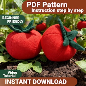 ぬいぐるみの赤いトマトの型紙（PDF）：初心者向けDIY野菜おもちゃ（ステップバイステップチュートリアル付き）