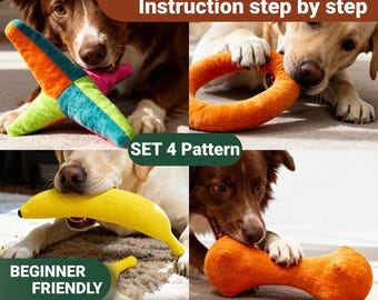 Plush Dog Toys Sewing Patterns – Banana, Club, Ring, Horned (PDF Download)