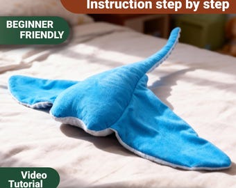 Plush stingray – PDF sewing pattern with step-by-step instructions.