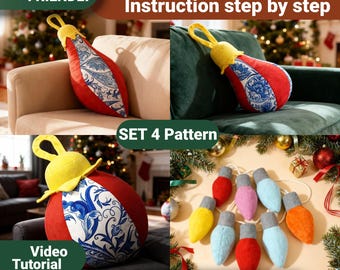 Christmas Ornaments & Lights Sewing Patterns Set (PDF + Video Tutorial)