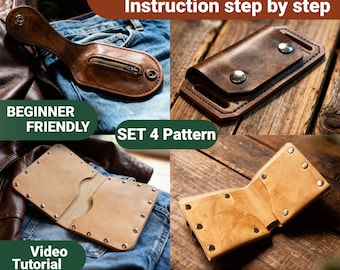 Set of 4 PDF patterns for leather wallets + step-by-step instructions.