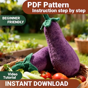 Berenjena de peluche DIY: Patrón de costura en PDF y videotutorial