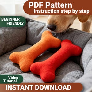 Patrón de costura de hueso de perro de peluche (PDF): Tutorial en vídeo fácil
