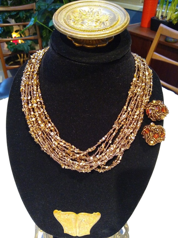 Beaded necklace clip earrings Gem