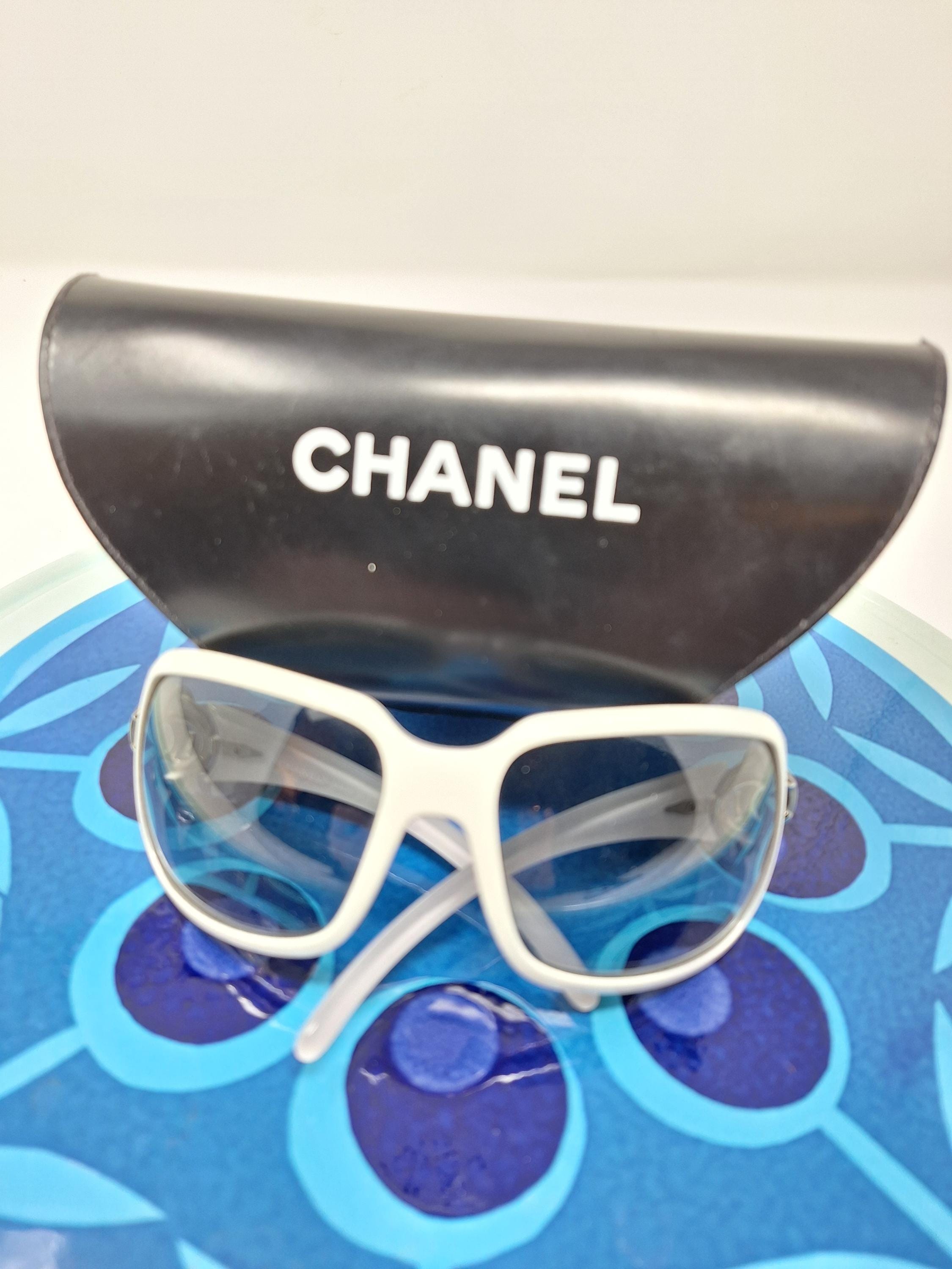 CHANEL Vintage 90s Sunglasses Swarovski CC’s Crystal Blue Lenses 100% AUTHENTIC Authenticated Chanel Shield Sunglasses Swarovski Crystals CC  main image 2