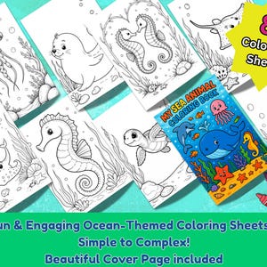 Sea Animals Coloring Pages | Easy & Detailed Ocean Creatures | Printable pages for Kids and Teens | Sea Creatures Coloring worksheets