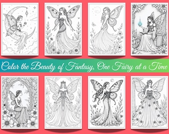 Fairy Coloring Pages | Line Art & Grayscale | Digital download PNG | Valentine Gift