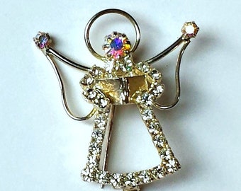 Vintage Sterling Choir Angel Pin, Christmas Angel Rhinestone Sterling  Brooch