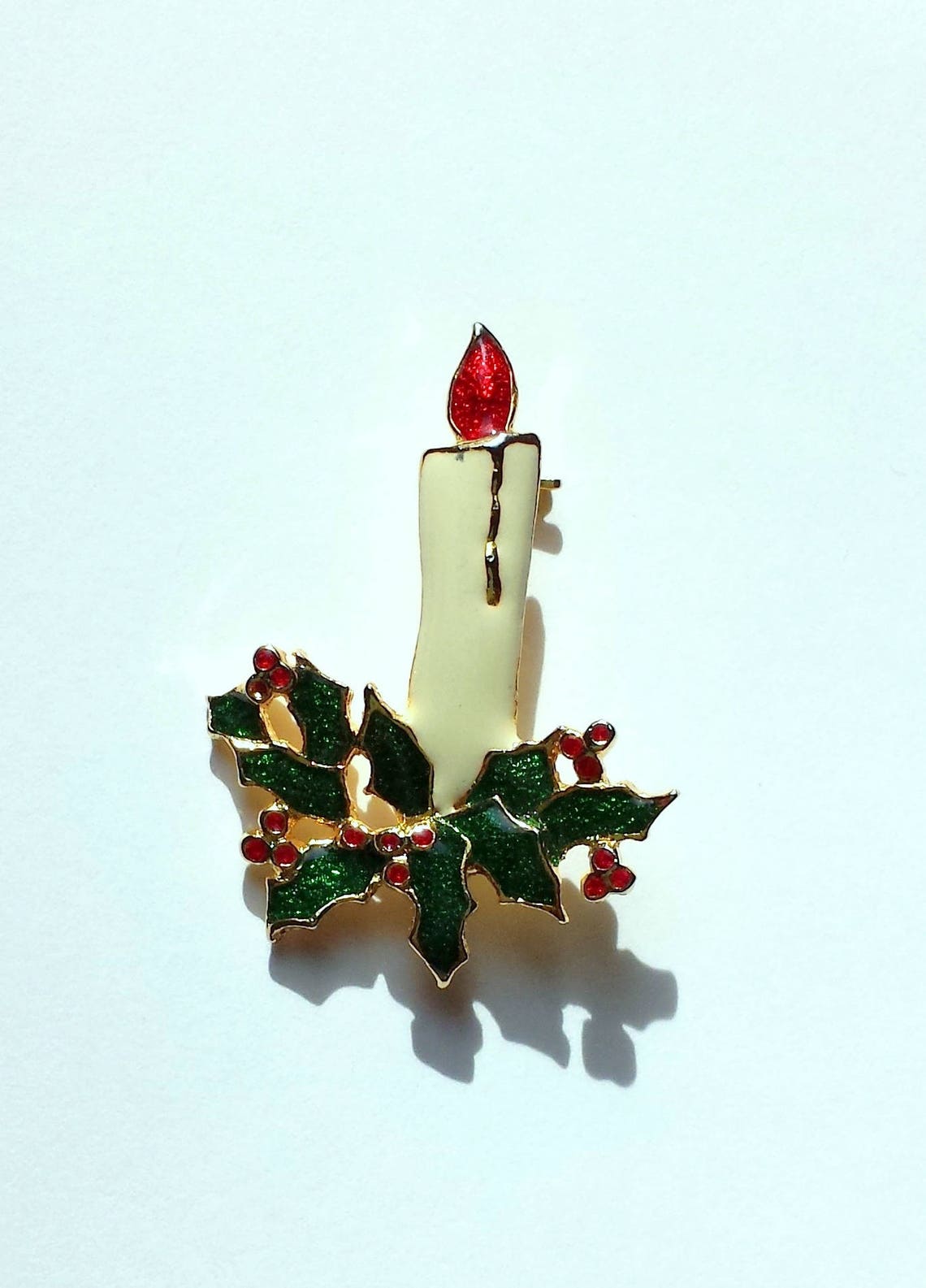 Christmas Candle Brooch Pin Vintage Etsy