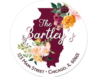 Custom State Address Labels Purple Floral Bouquet Return Address Labels Personalized Stickers Envelope Seals Weddings Virginia