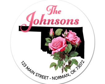 Oklahoma Address Labels, OK State Flower, Pink Roses, Return Address, Personalized Stickers, Envelope Seal, Weddings, New Home