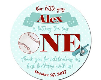 Custom Baseball Birthday Labels Personalized Round Glossy Favor Stickers For Birthdays or Any Occasion