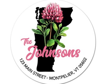 Vermont Address Labels, VT State Flower, Red Clover, Return Address, Personalized Sticker, Envelope Seal, Weddings, New Home, Client Gift