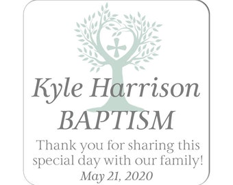 Cross and Tree Christening, Baptism, Confirmation or Communion Labels / Square Glossy Stickers / Choose Color & Size at Checkout
