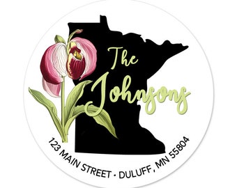 Minnesota Address Labels, MN State Flower, Lady Slippers, Return Address, Personalized Stickers, Envelope Seals, Wedding Labels, New Home