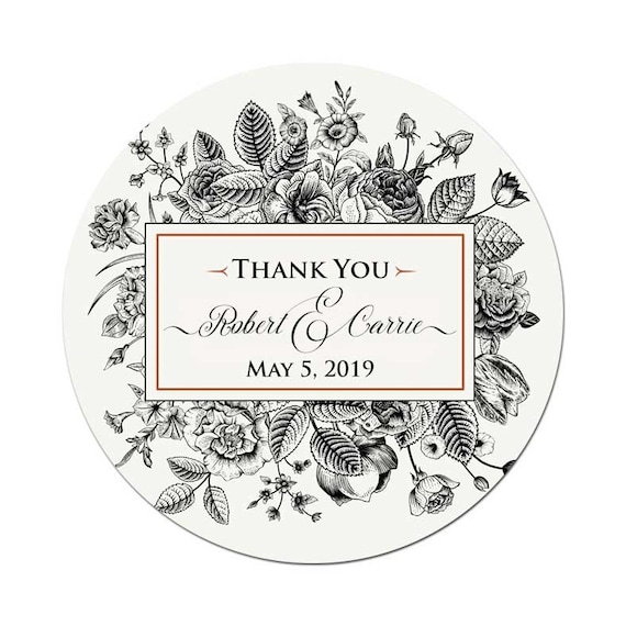 Etiquetas de boda personalizadas / Vintage Floral en negro y oro / Gracias  pegatinas / etiquetas de dirección / etiquetas personalizadas para  cualquier ocasión -  México