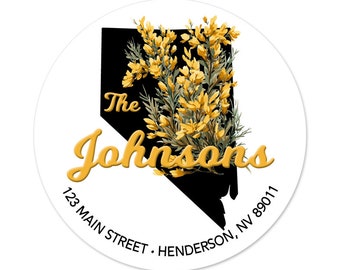 Nevada Address Labels, NV State Flower, Yellow Sagebrush, Return Address, Personalized Stickers, Envelope Seals, Wedding Labels, New Home