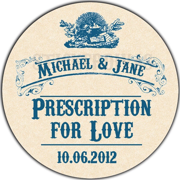 Personalized Prescription For Love Vintage Pharmacy Apothecary Wedding  or Product Labels