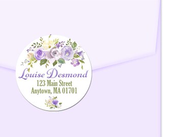 Personalized Address Labels / Purple Ivory Roses / Flower Bouquet / Custom Labels / Envelope Seal / Favor Labels / Wedding Labels / Stickers